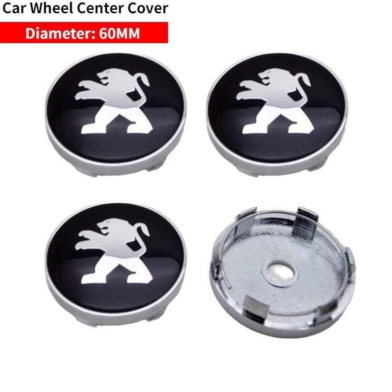 Peugeot 60mm Wheel Center Caps, 4-Piece Hub Cover Set