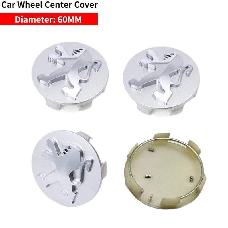 Peugeot 60mm Wheel Center Caps, 4-Piece Hub Cover Set
