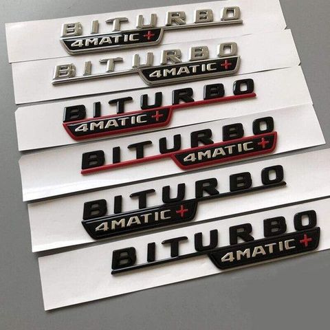 2017 Letter Emblem for Mercedes Benz amg BITURBO 4MATIC+ Red Plus Car Styling Fender Badge Doulbe Turbo Sticker Chrome Black