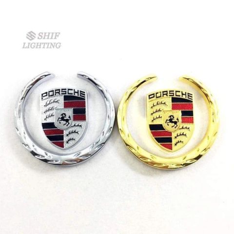 2 x Metal PORSCHE Horse Logo Car Auto Rear Trunk Lid Decorative Emblem Sticker Badge Decal For Porsche
