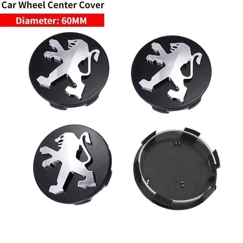 Peugeot 60mm Wheel Center Caps, 4-Piece Hub Cover Set