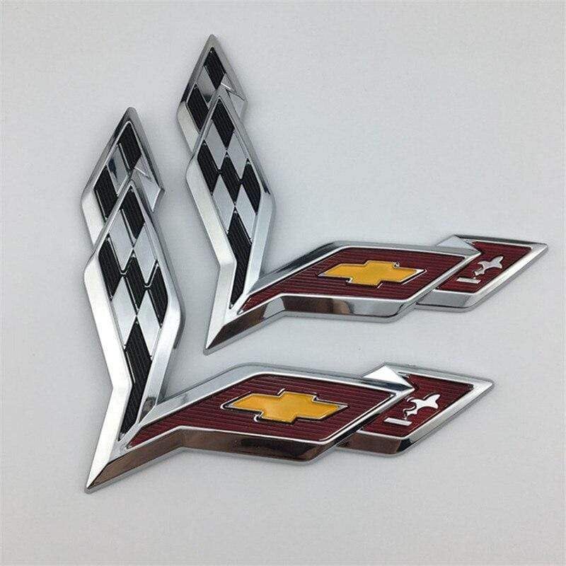 2 Pcs 3D Car Styling For Chevrolet Corvette Aveo Cruze Malibu Captiva Trax Niva Captiva Front Emblem Sticker Rear Trunk Badge