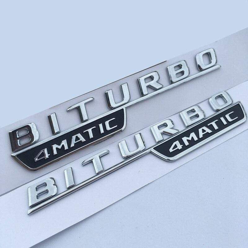 2017 Letter Emblem for Mercedes Benz amg BITURBO 4MATIC+ Red Plus Car Styling Fender Badge Doulbe Turbo Sticker Chrome Black