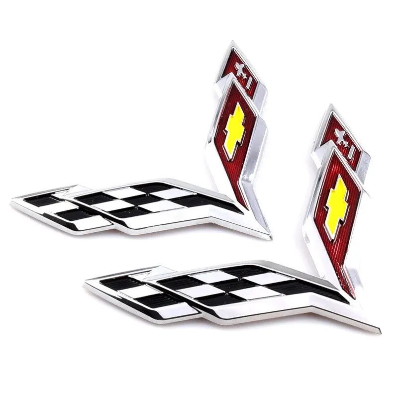 2Pcs Corvette Wing Emblem Sticker Front Rear Trunk Badge For Chevy C6 Chevrolet Corvette