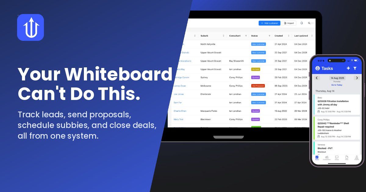Neptune dashboard shown on a laptop and mobile, with the message 'Your Whiteboard Can't Do This' overlaid in blue.