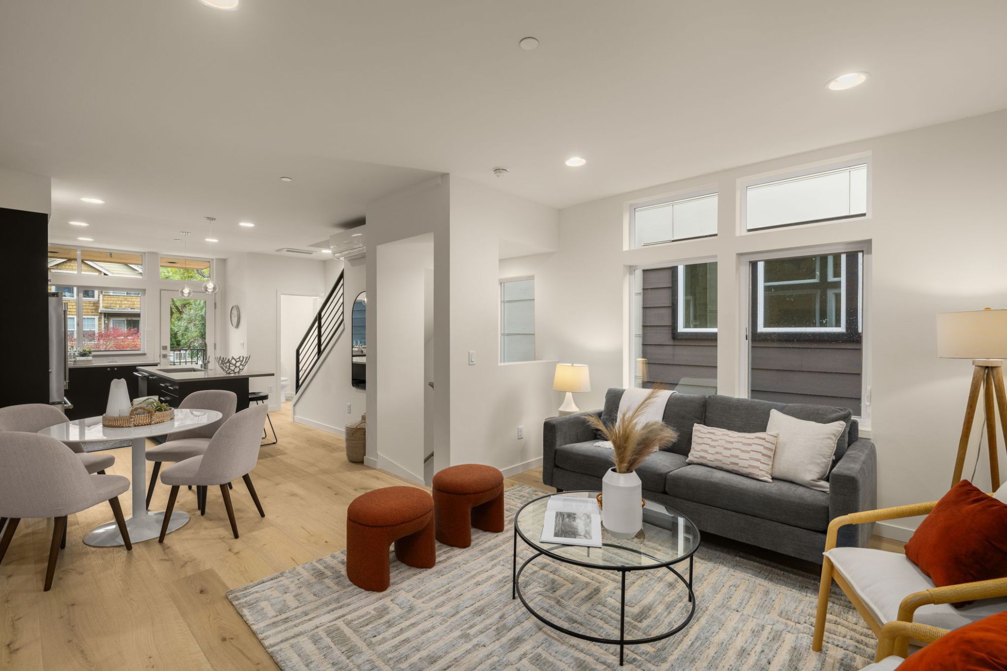 Main-level living room with oversized windows