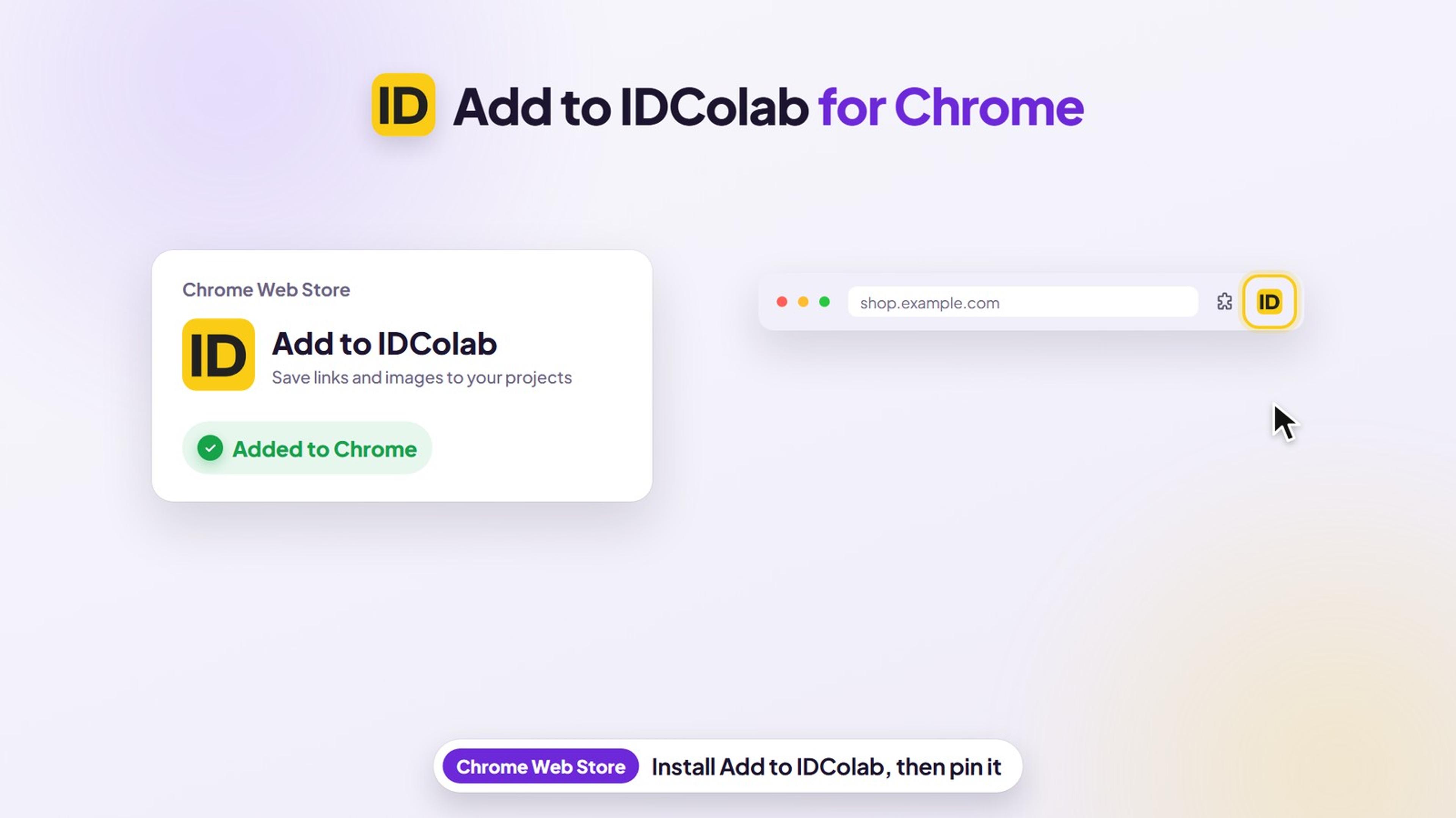 Add to IDColab in the Chrome Web Store added to Chrome, and its icon pinned to the Chrome toolbar