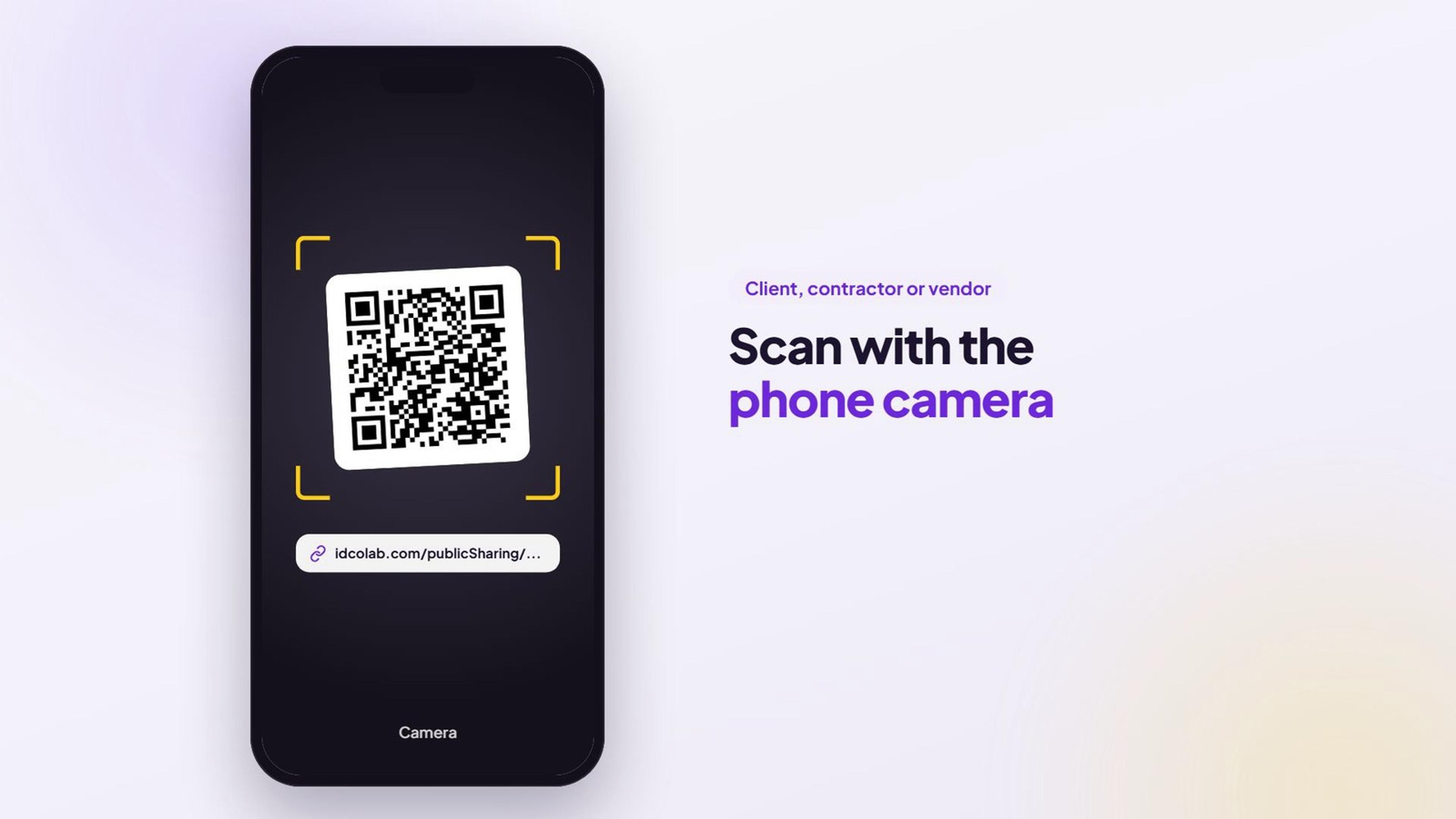A phone camera scanning the IDColab QR code