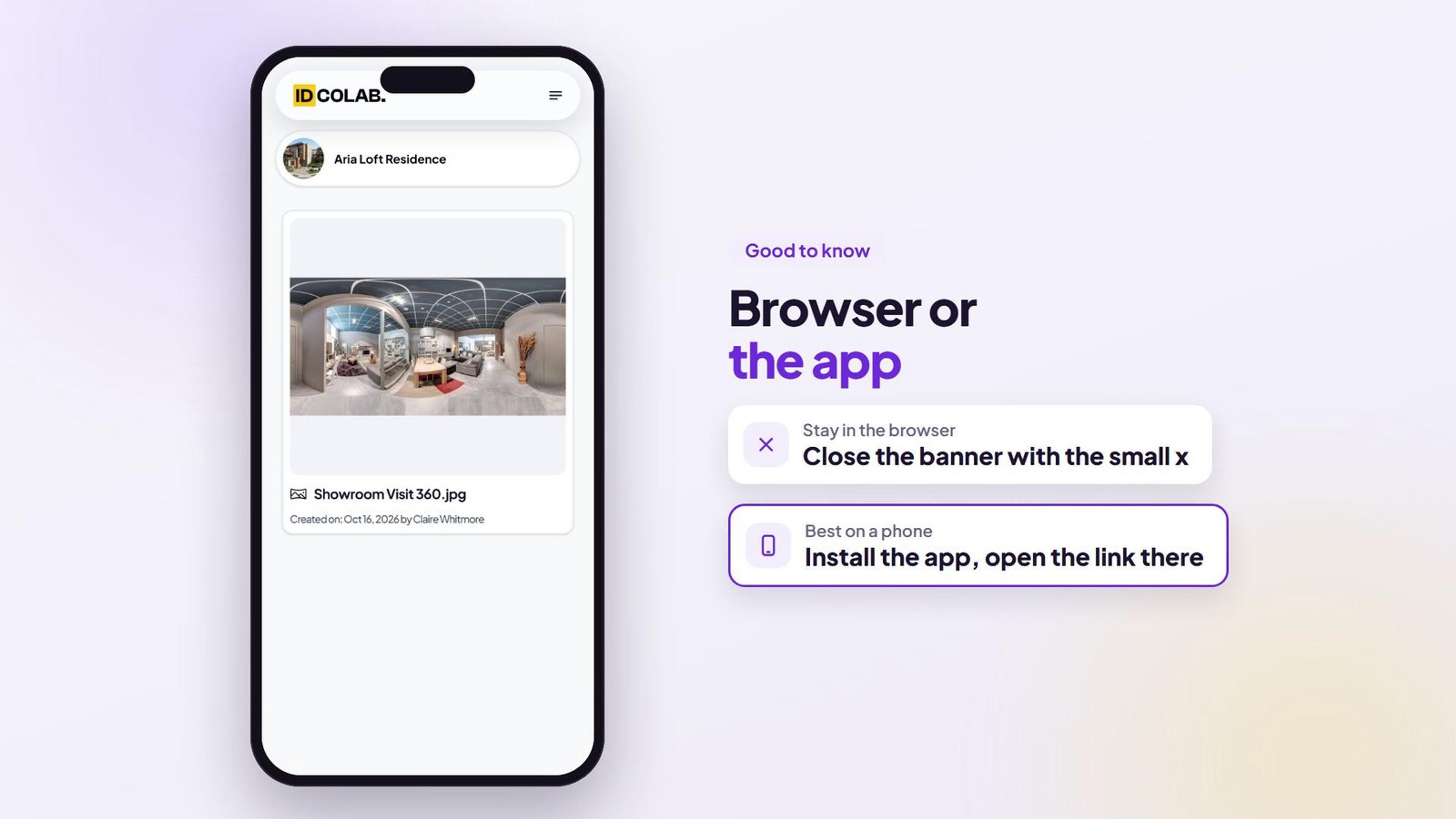 The shared file open in a phone browser with the Open in the IDColab app banner