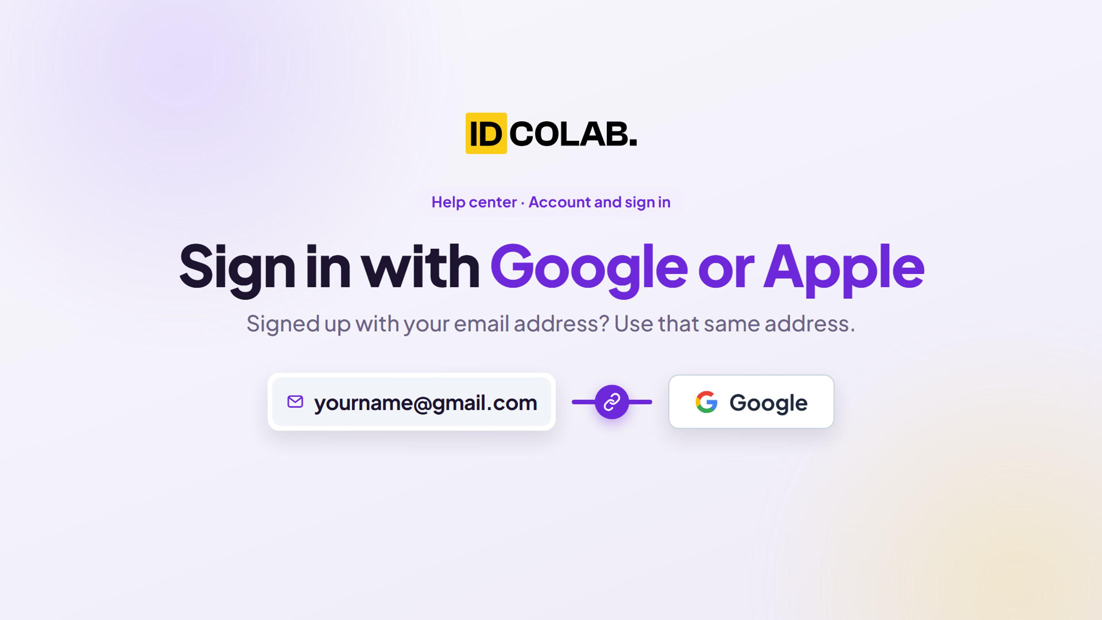 Sign in with Google or Apple, an IDColab help center video