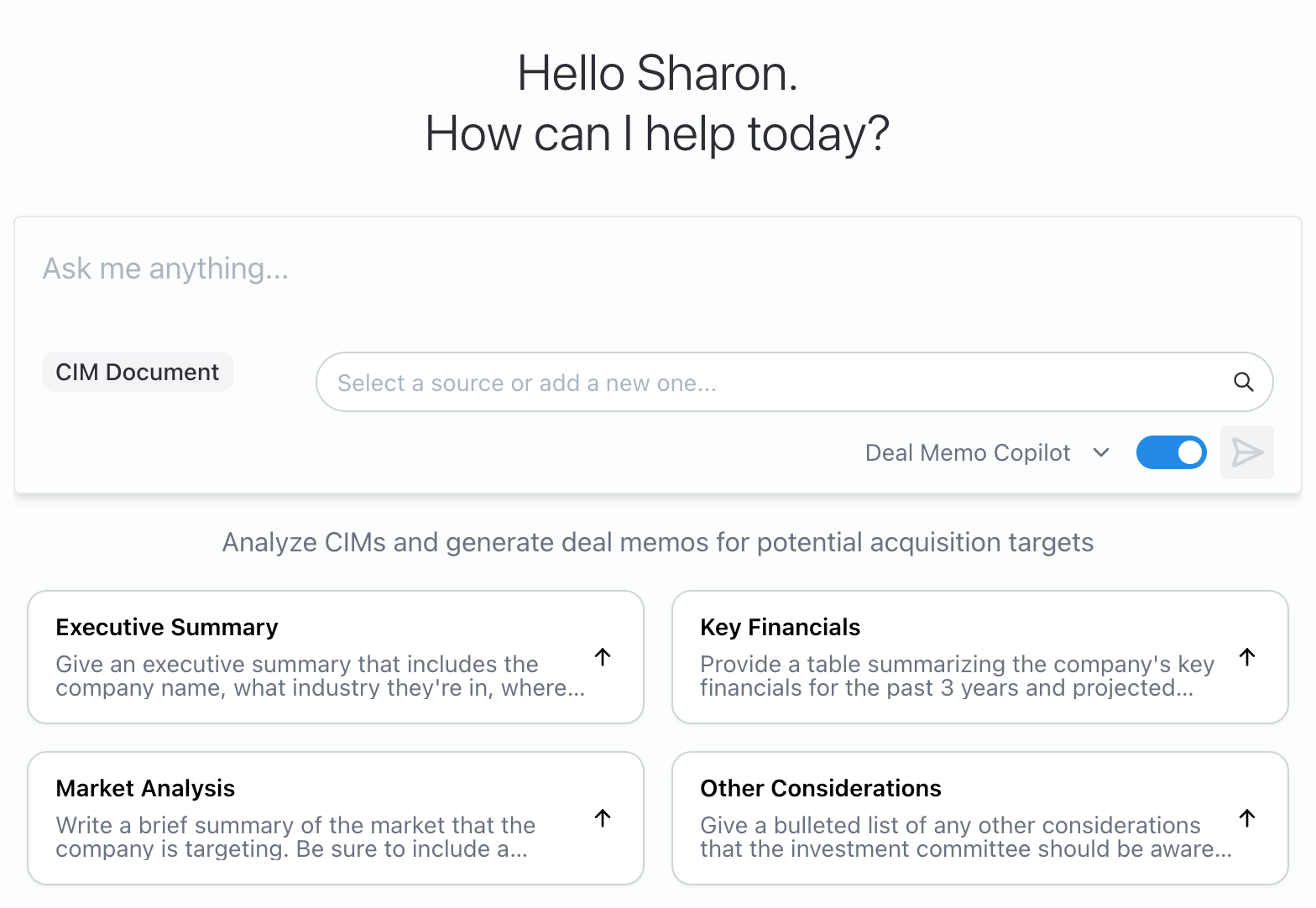 Creating Copilots for Analyzing Documents Using Suggested Questions and User Inputs