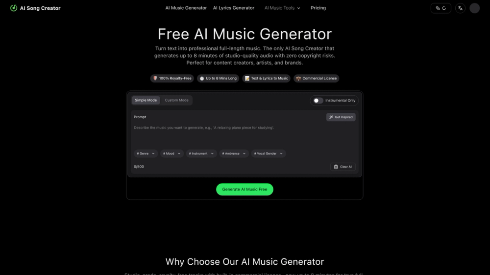 Screenshot of ai song creator