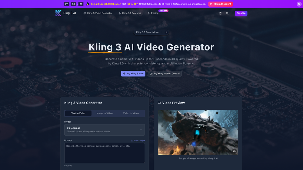 Screenshot of Kling 3.0
