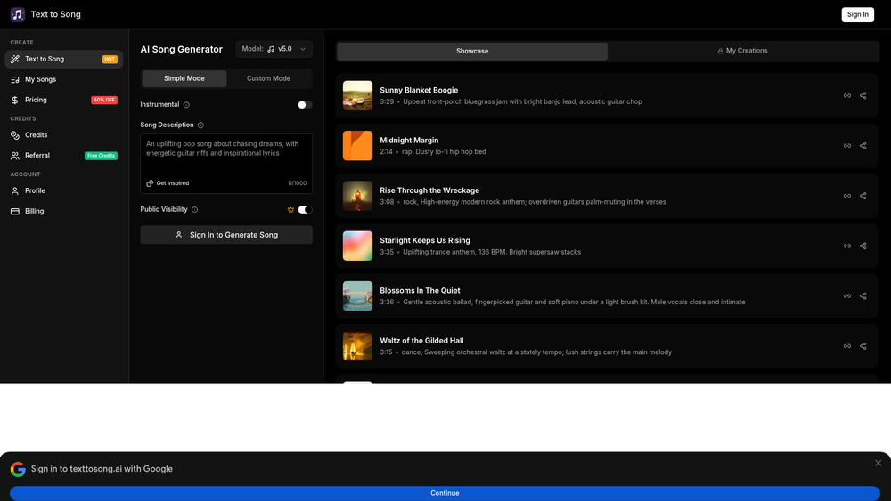 Screenshot of Text to Song Screenshot of Text to Song