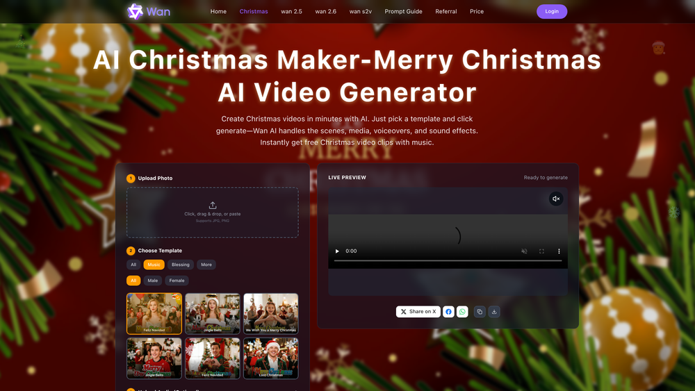 Screenshot of Merry Christmas AI video generator