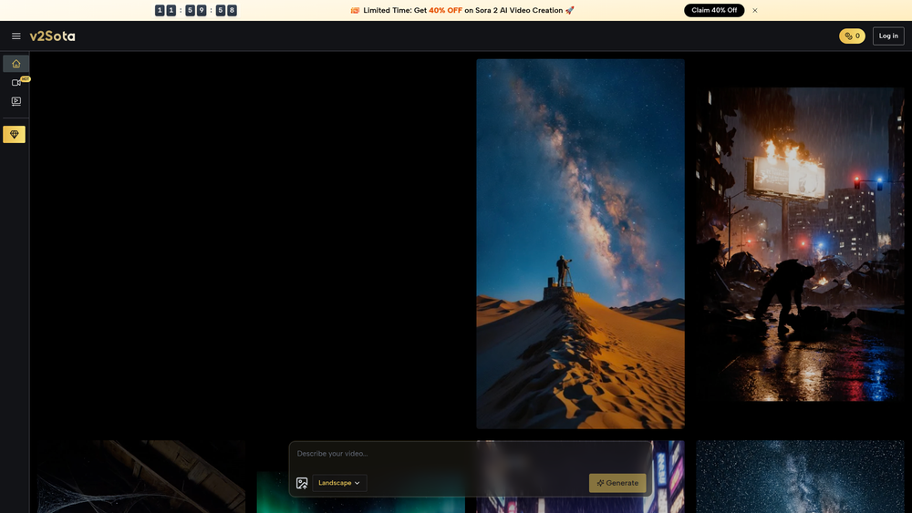 Screenshot of V2Sota: Sora 2 AI Video Generator Screenshot of V2Sota: Sora 2 AI Video Generator