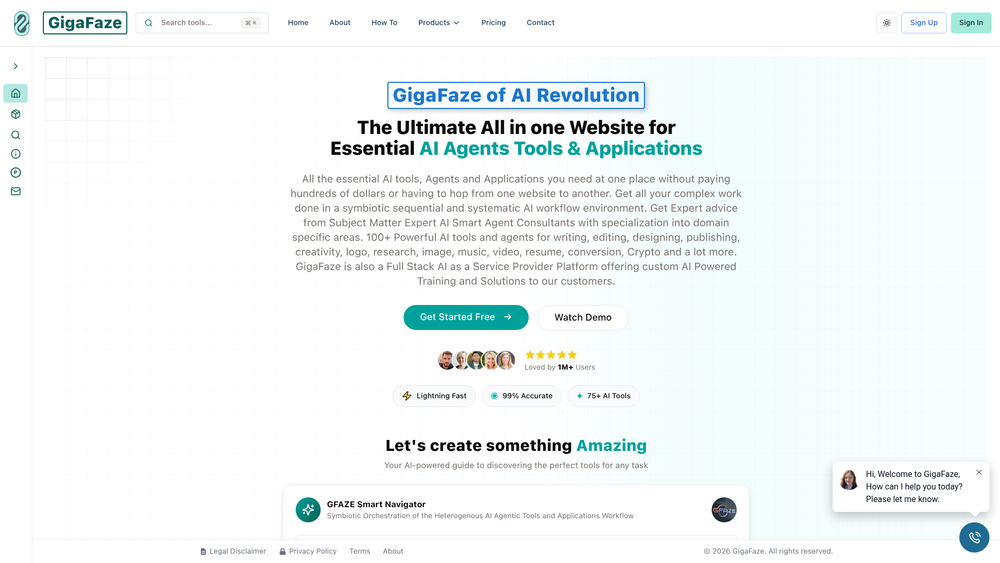 Screenshot of GigaFaze all in one AI Tools Agents Applications Website