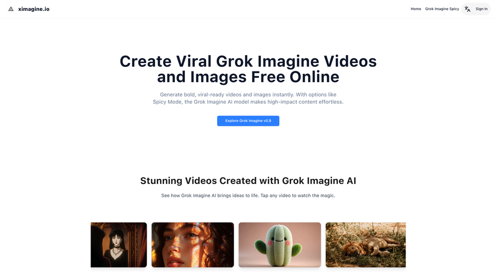 Screenshot of XImagine.io：Free Grok Imagine Video Generator