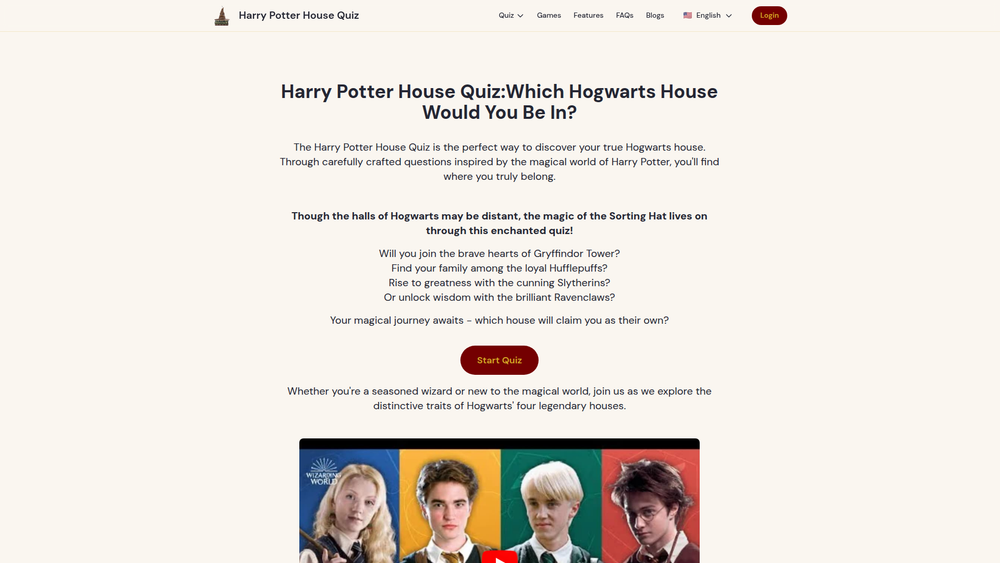 Screenshot of harry potter house quiz