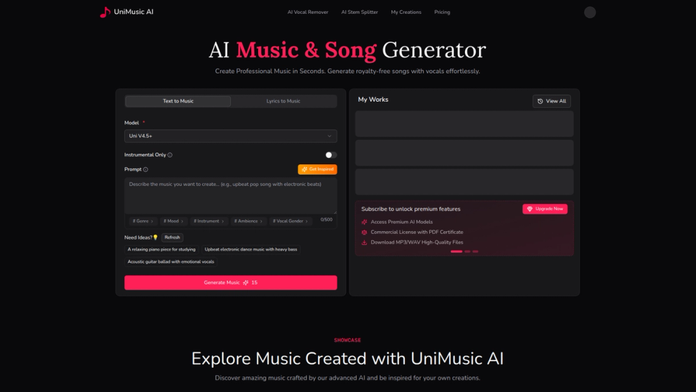 Screenshot of UniMusic AI