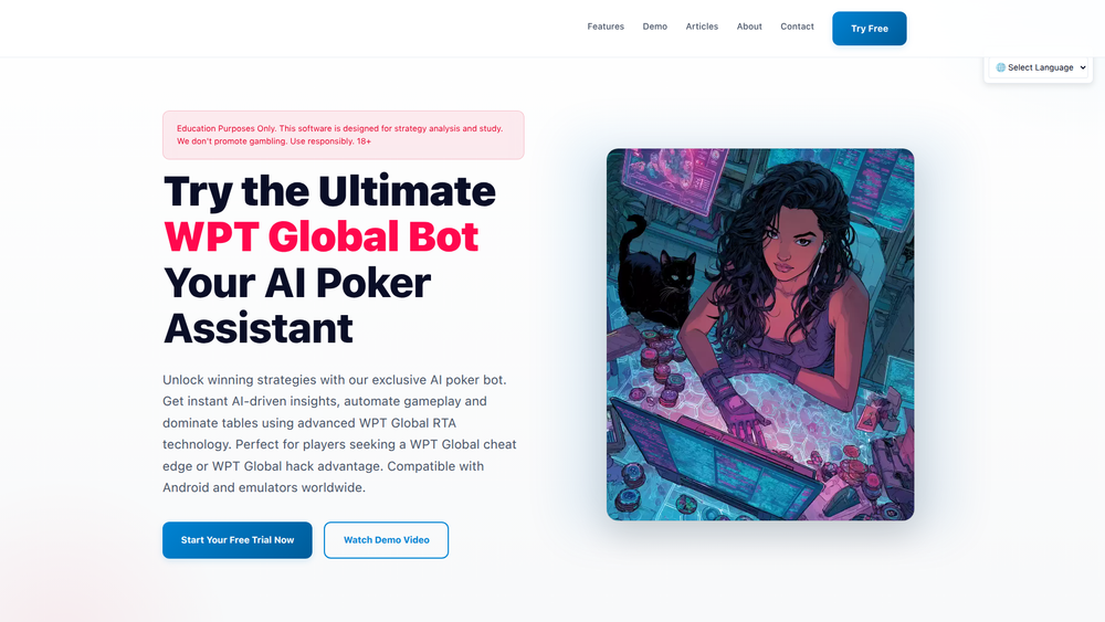 Screenshot of WPT Global Bot - AI Poker Assistant & Strategy Trainer for WPT Global