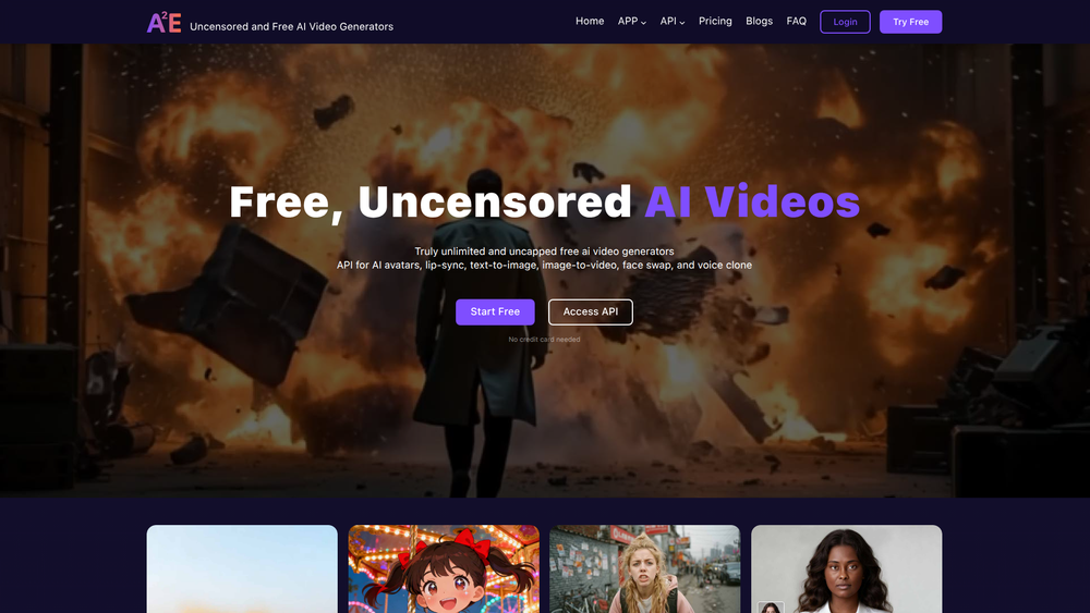 Screenshot of A2E Free and Uncensored AI Videos