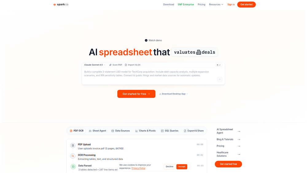 Screenshot of Sparkco AI Sheets