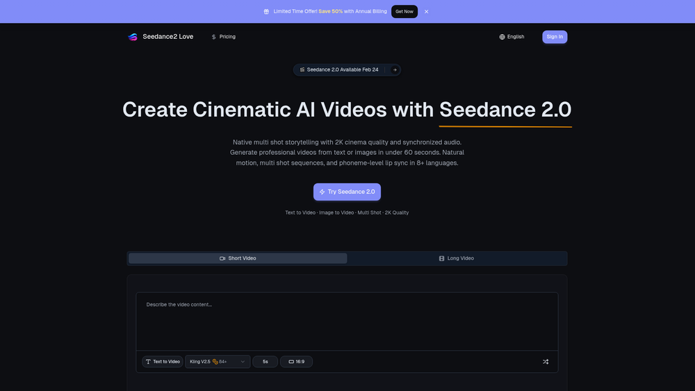 Screenshot of Seedance2.love Screenshot of Seedance2.love
