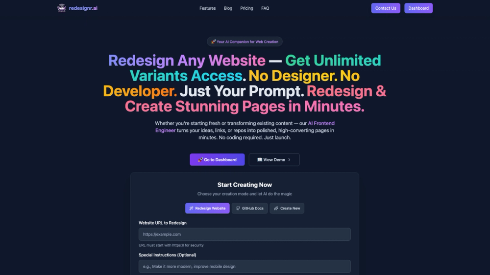 Screenshot of Redesignr Ai - landing page builder and website redesign