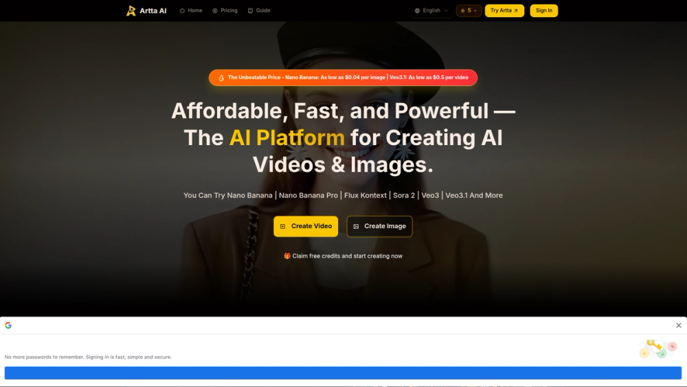 Screenshot of Artta AI