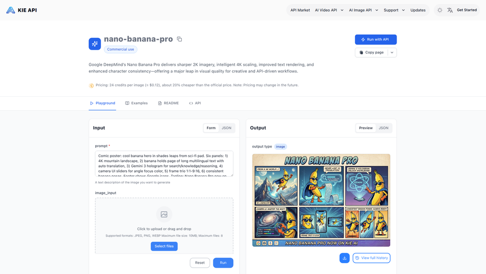 Screenshot of Nano Banana Pro API - Kie.ai