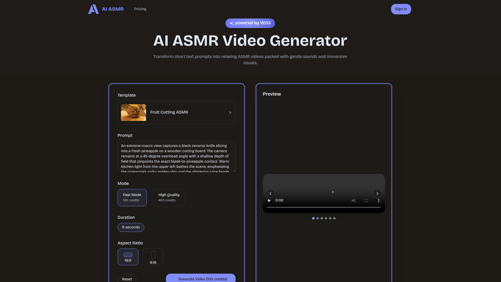 Screenshot of AI ASMR-