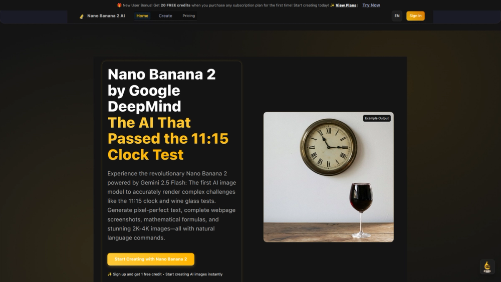 Screenshot of Free Nano Banana 2 AI - Google Nano Banana 2 Image model