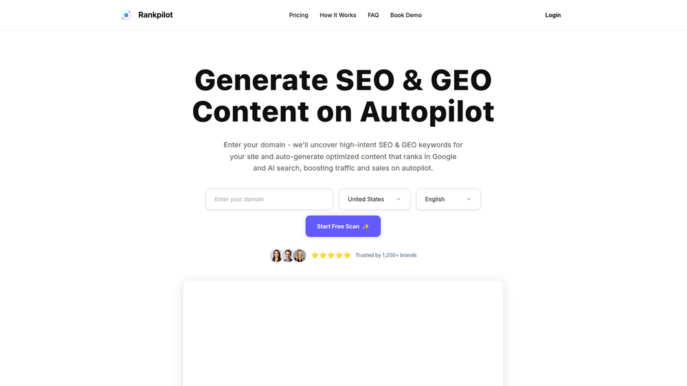 Screenshot of Rankpilot - Generate SEO & GEO Content on Autopilot Screenshot of Rankpilot - Generate SEO & GEO Content on Autopilot