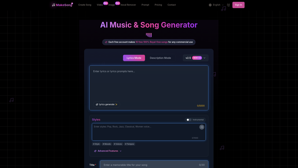 Screenshot of Make Song-AI Song Generator