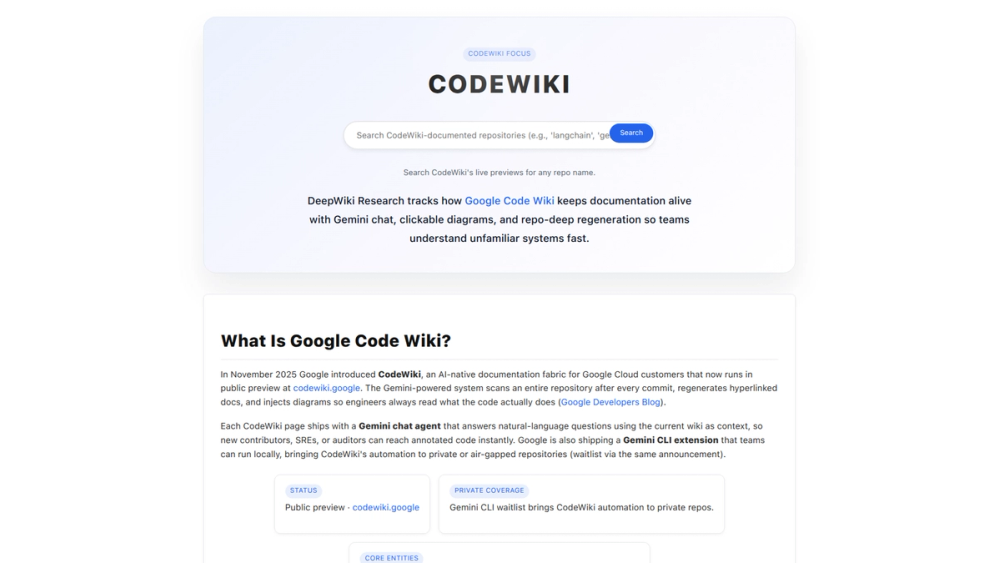 Screenshot of Codewiki Screenshot of Codewiki