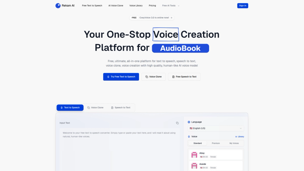 Screenshot of Rekam AI-Your One-Stop Voice Creation Platform