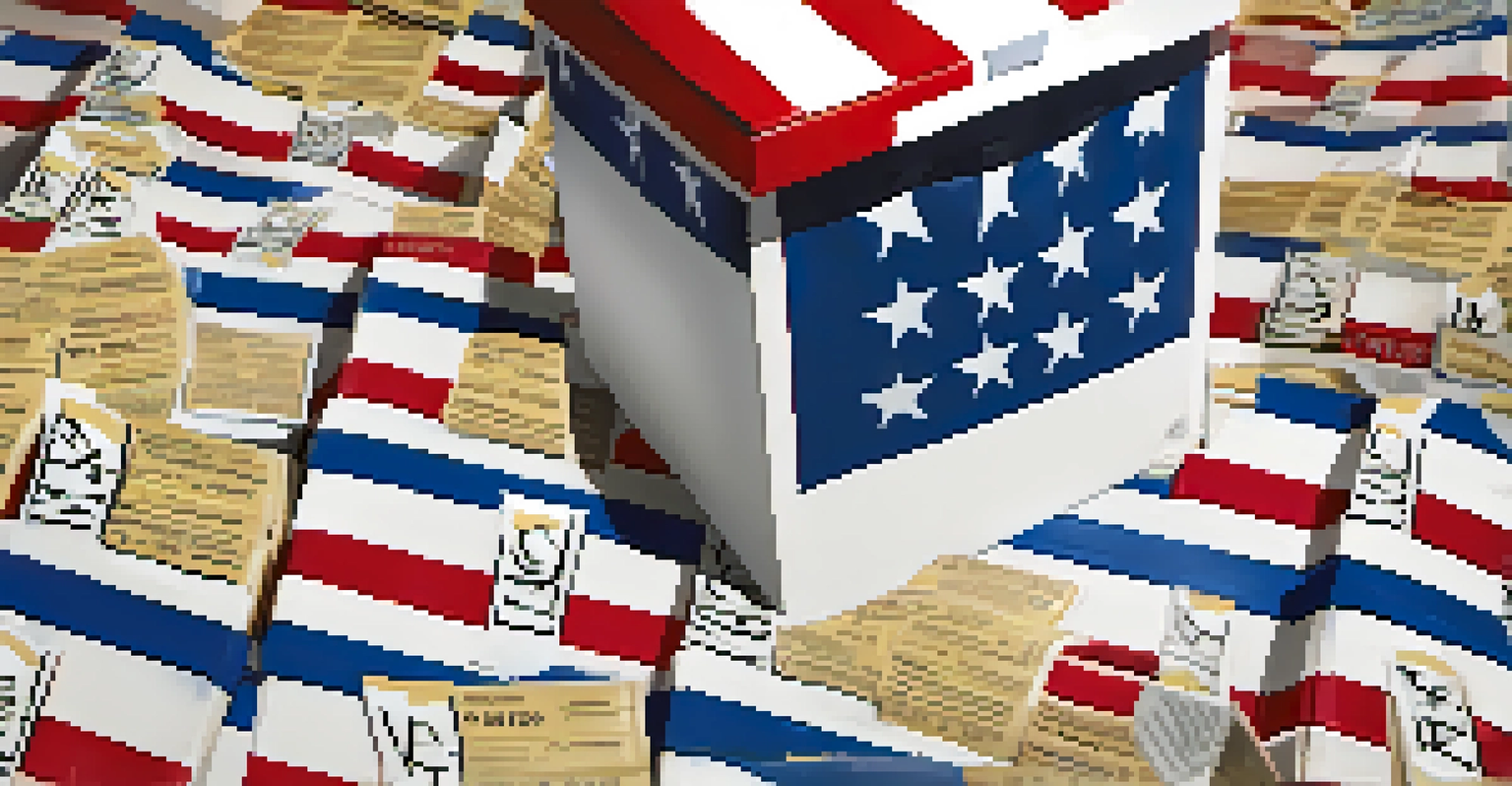 A close-up of a ballot box filled with ballots during an election, with the Washington State flag in the background.