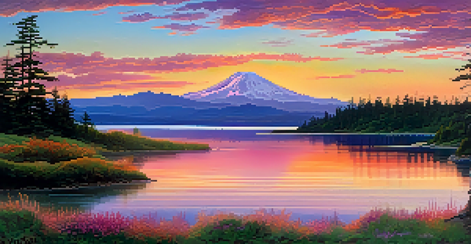 A beautiful sunset over Washington's coastal area, with vibrant colors reflecting on the water and lush vegetation in the foreground.