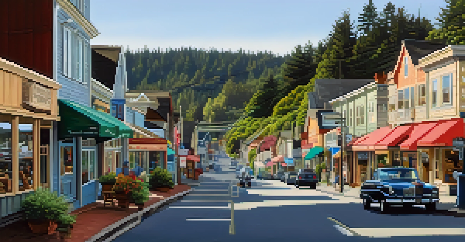 Charming streets of Langley on Whidbey Island with colorful shops and scenic views of Deception Pass State Park.