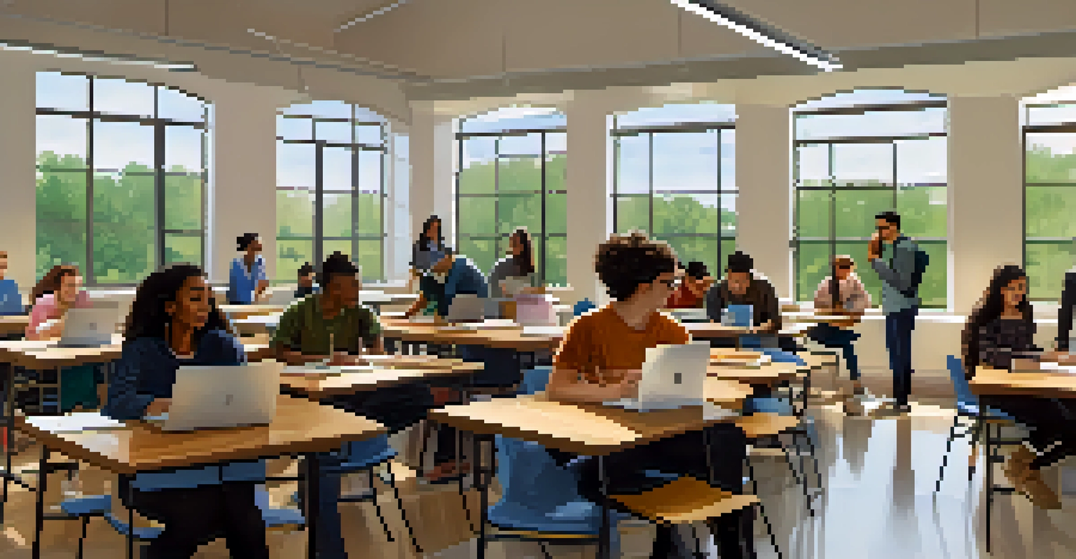 A dynamic classroom in a Washington university with diverse students collaborating on a project.