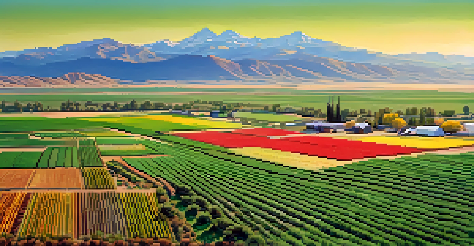 Aerial view of a modern farm in Washington with vibrant crops and advanced irrigation systems against an arid backdrop.