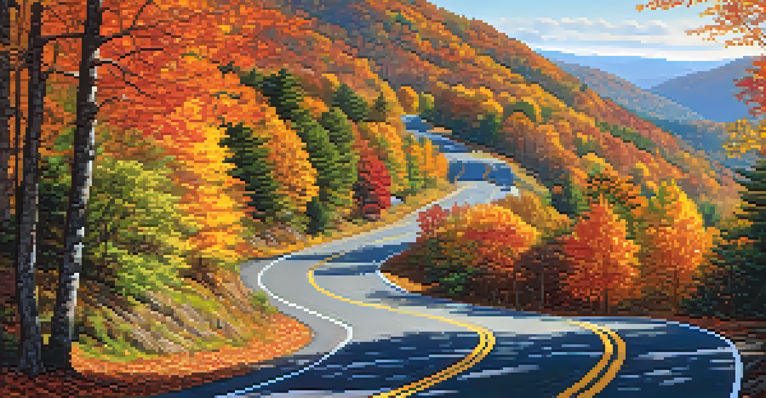 A scenic drive through a colorful autumn landscape along the Blue Ridge Parkway.