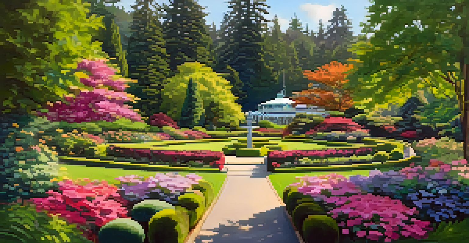 A beautiful garden scene at Bloedel Reserve on Bainbridge Island, filled with colorful flowers and serene natural surroundings.