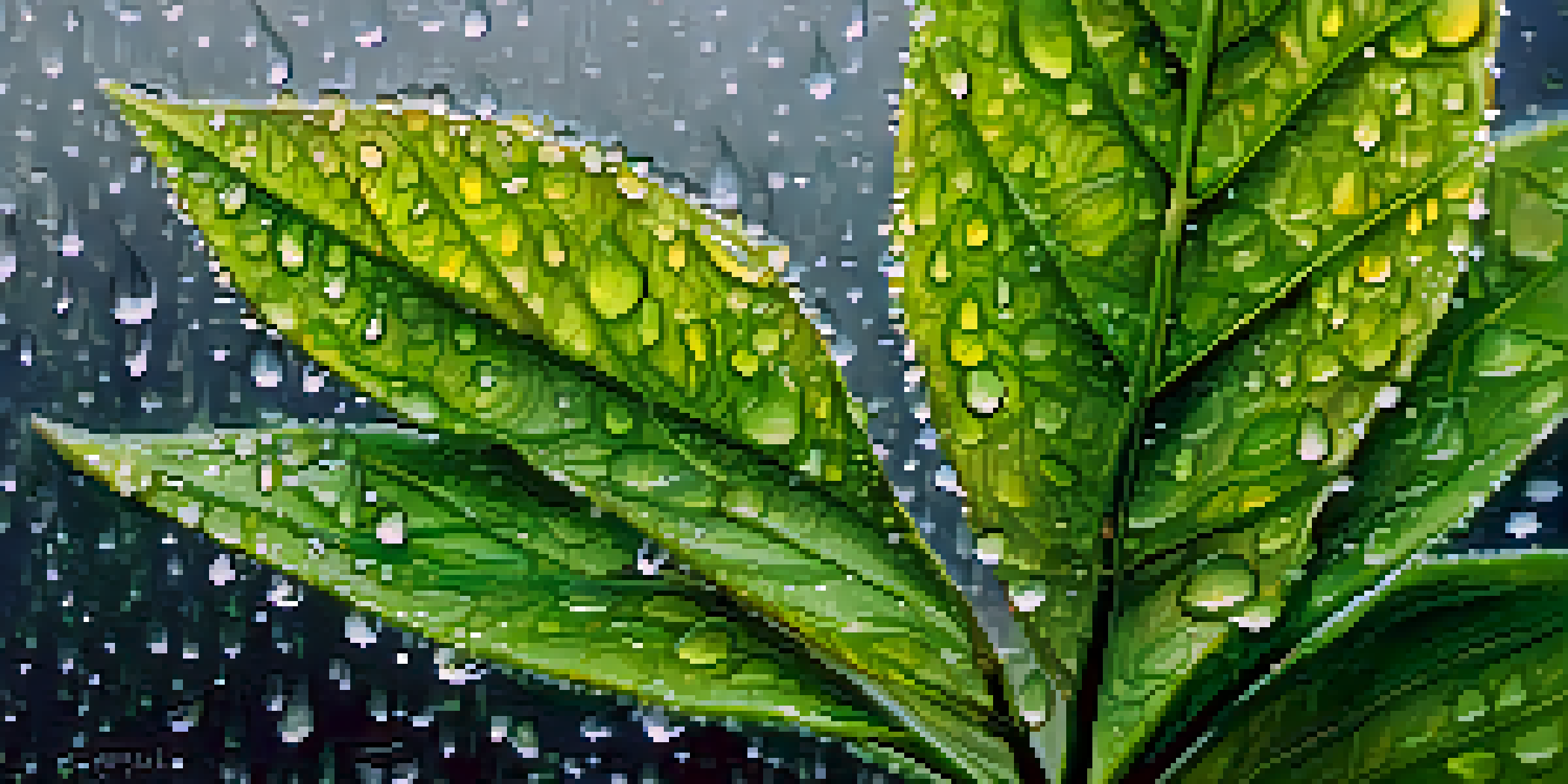 A detailed close-up of a green plant with raindrops, representing environmental conservation in Washington.