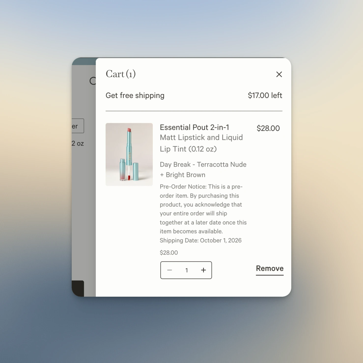 Pre-order notice on cart item