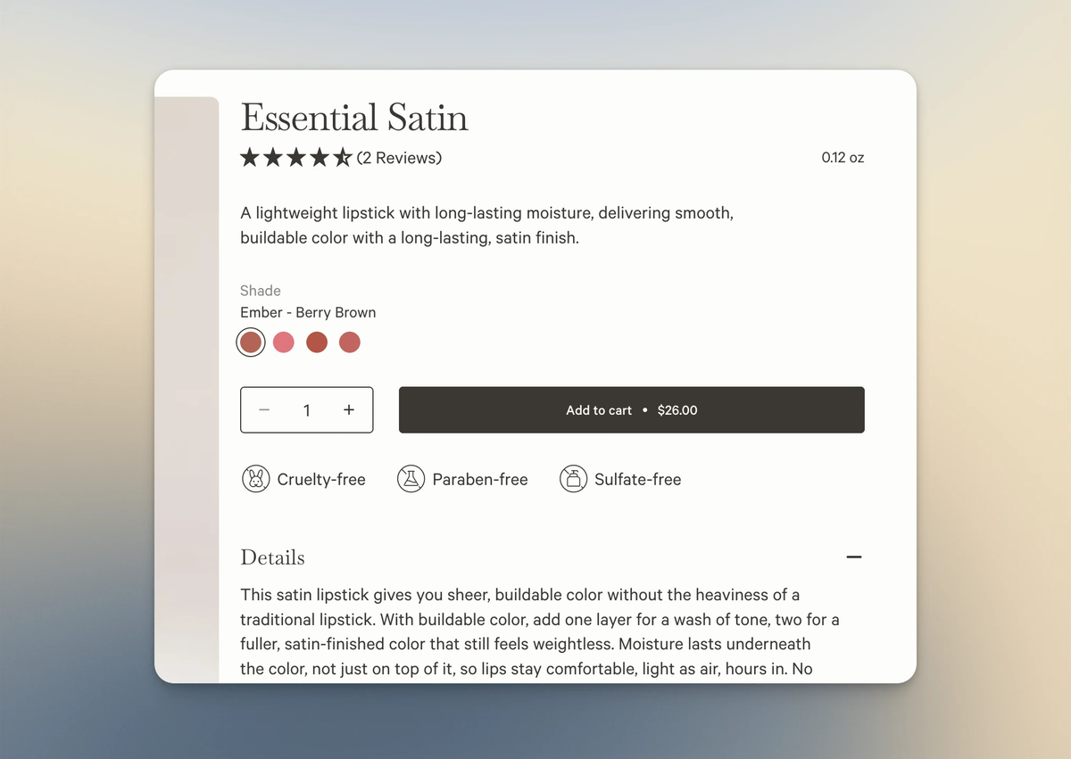Product quality tag on product page