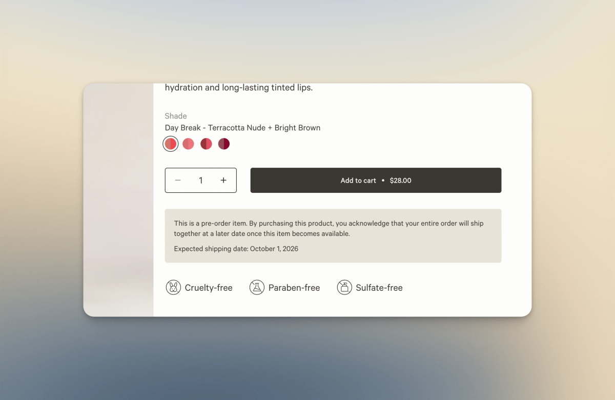 Pre-order notice on product page