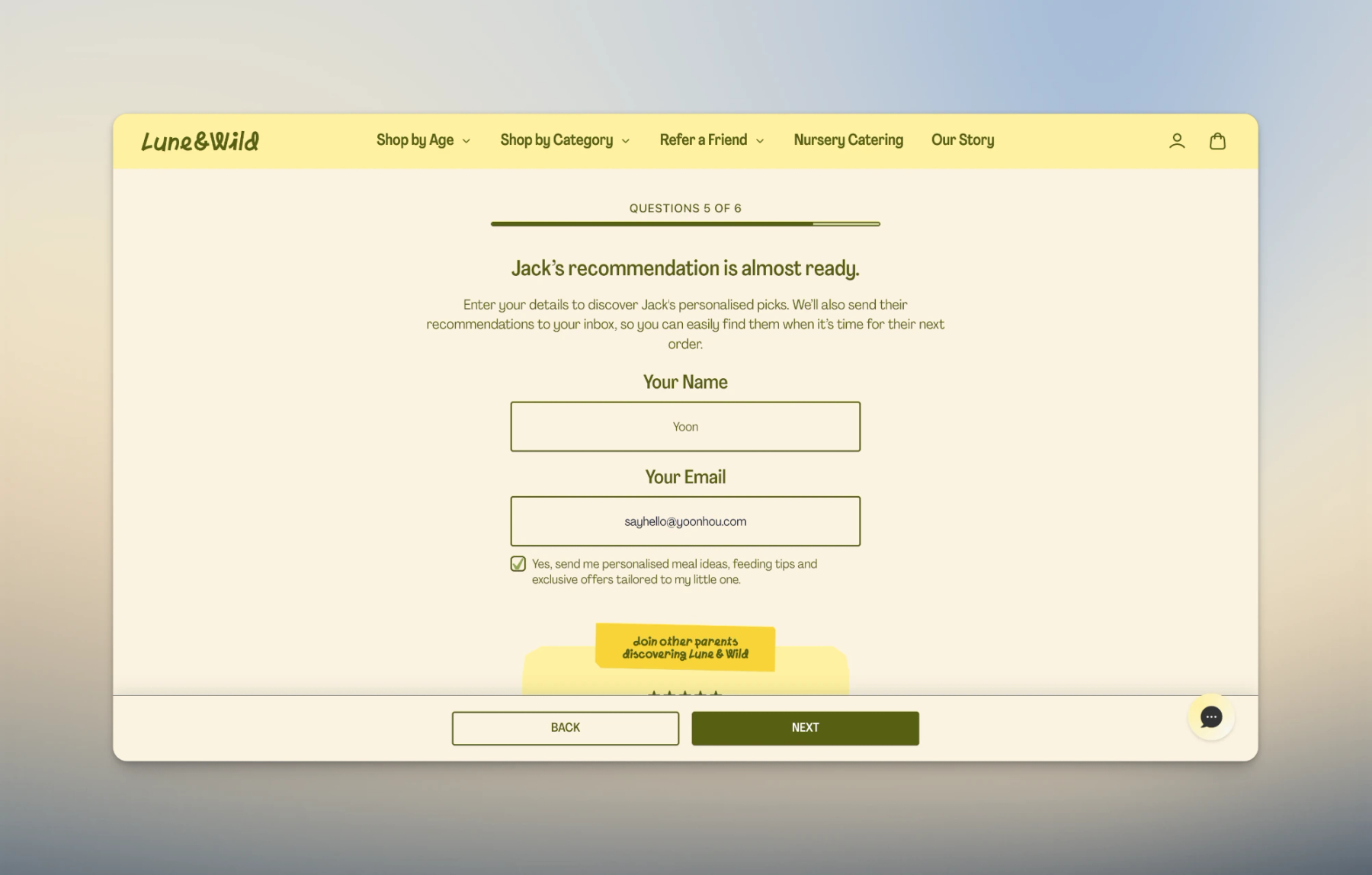 Quiz Question 5 - Name + Email + Marketing Opt-in