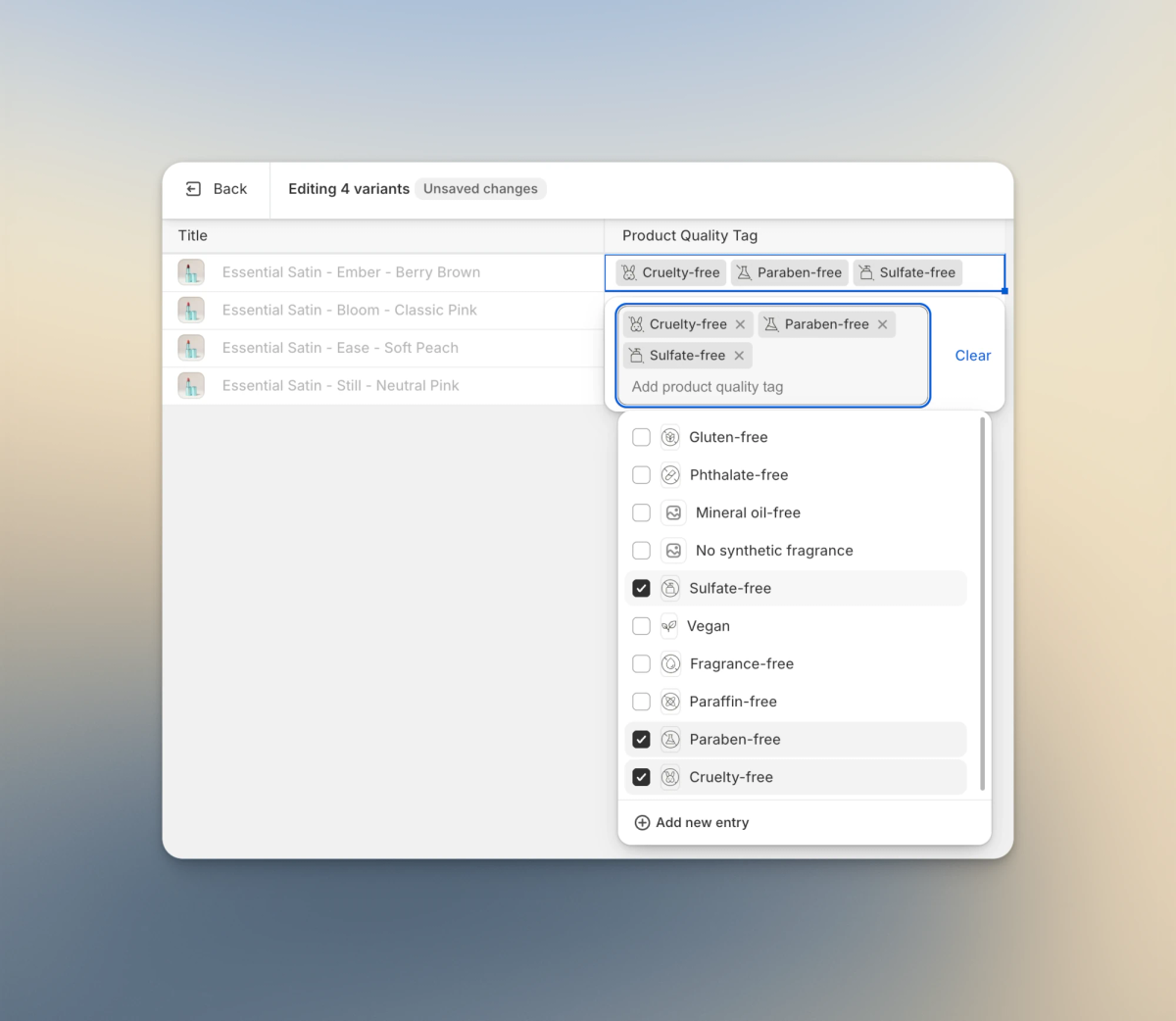 Product quality tag metafield to assign the metaobject entry